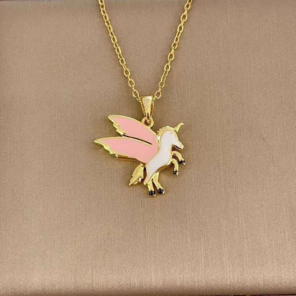 Fashion Cartoon Cute Unicorn Pegasus Style Necklace Personality Seven-Color Oil Drop Pendant Decoration 6Fb