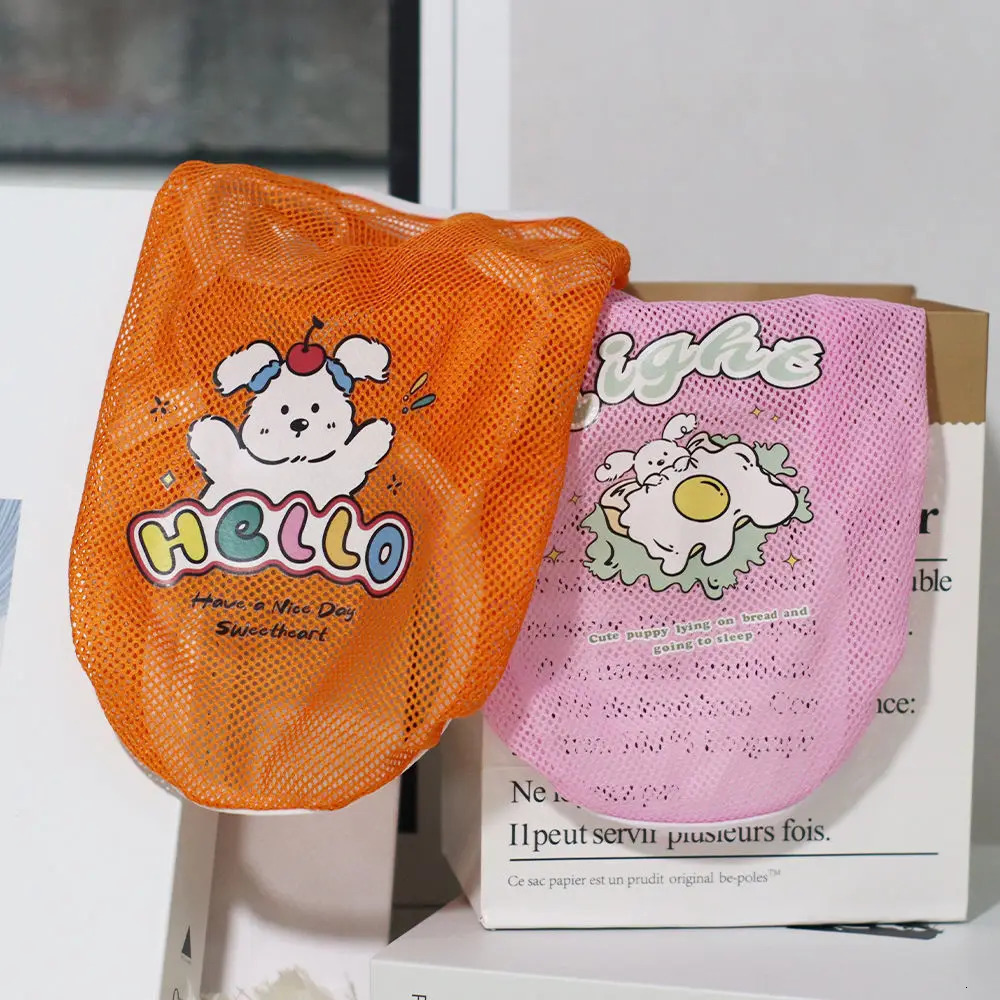 Cats and dogs clothes Spring summer mesh vest Thin cute cartoon printed Bears Golden fur Corgi Medium large 250711
