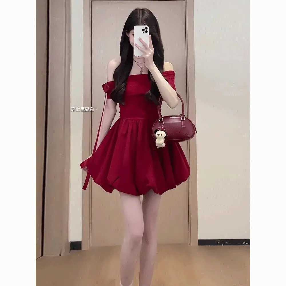One-length French Summer New Style Waist-hugging Chic Casual and Versatile Elegant Flower Bud Dress R250716