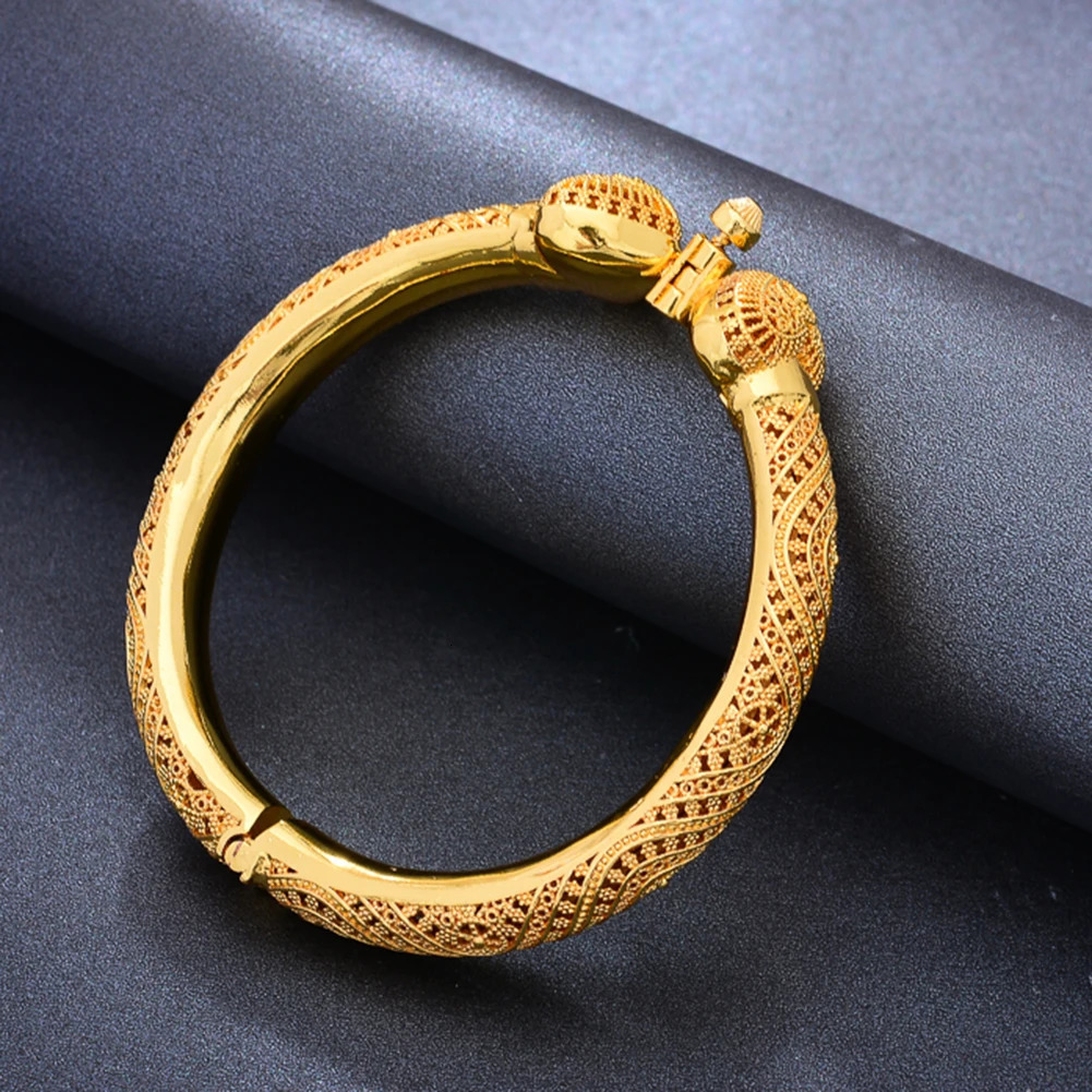 24k Dubai Wedding Gold Color Bangles For Women Girls Heart Bride India Bangles Bracelets Jewelry Gift 250712