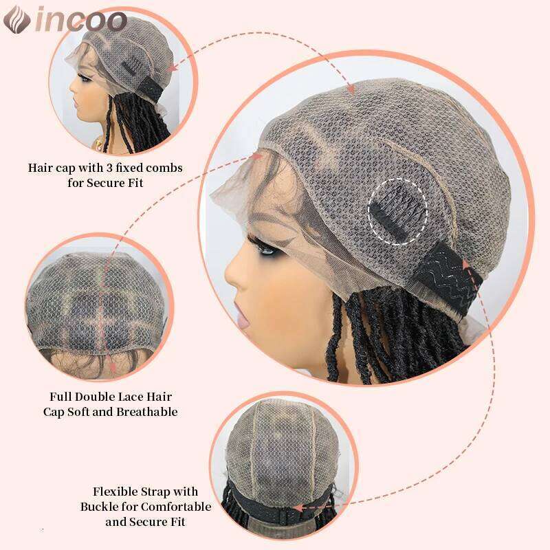 40" Long Dreadlocks Braided Synthetic Locs Full Lace Front Wigs African Knotless Box Braids Hair Wig