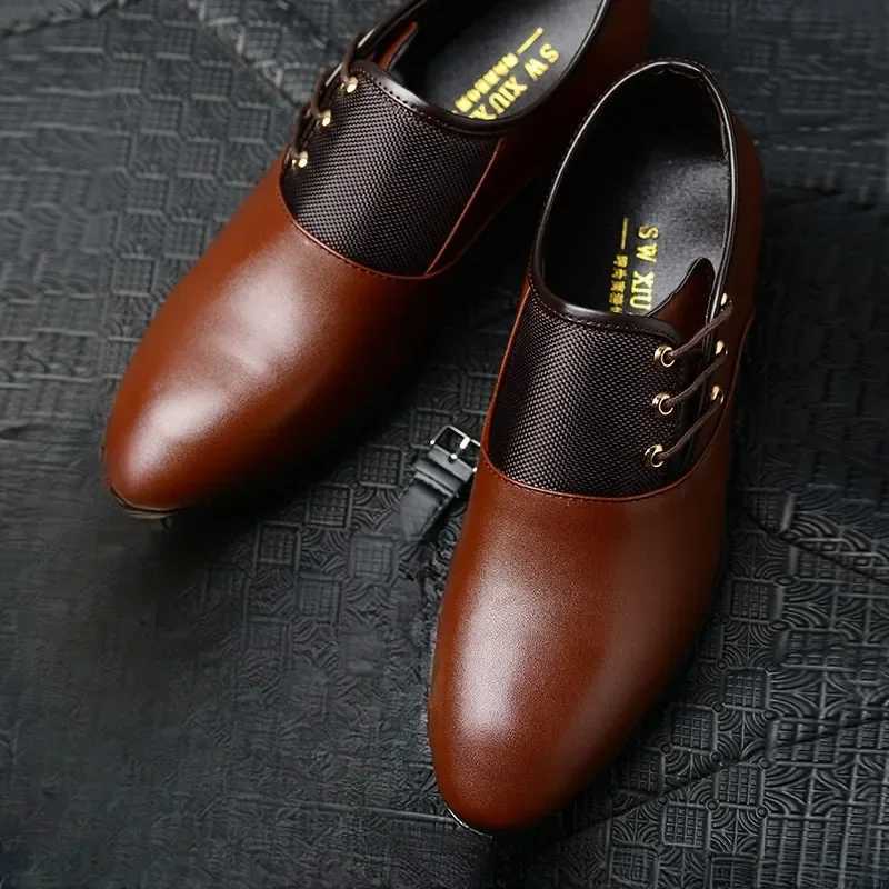 Men Formal Leather Shoes Lace Up Oxford Casual Business Black Leather Shoes Men for Wedding Party and Office Work W250716