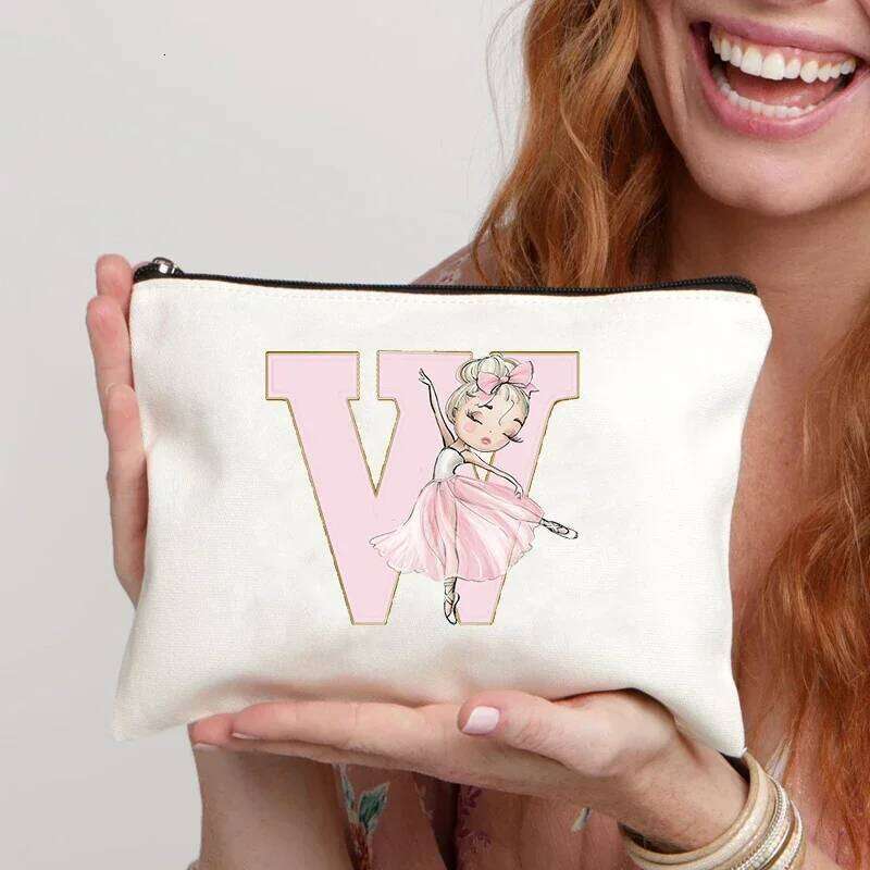 Ballet Girls Makeup Pouch Bags A-Z Initial Make Up Cosmetic Organizer Dance Girl Travel Toilet Clutch Wedding Bridesmaid Gifts X25071