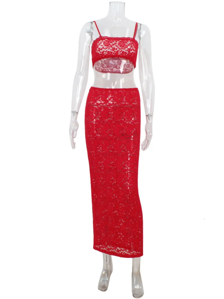 Ahagagag Sexy Lace Womens Sets Suits Fashion Straps Sheath Beach Style Sleeveless Backless Sheer Elegant Female Tracksuits 250716
