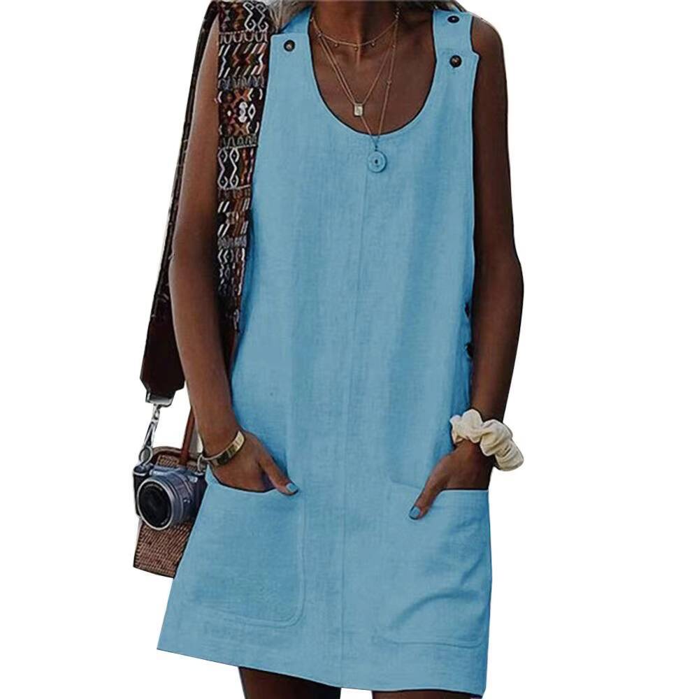 Women Summer Mini Dress Sleeveless Casual Dresses Beach Pocket Button Sundress women vestido de m dongdumaoyi