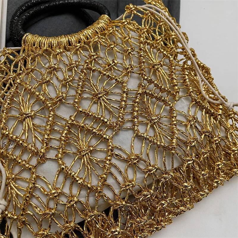 MOODS Handmade Woven Design Round Handle Handbags For Women Eco-Friendly Craft Paper Hollow-Out Designer Top-Handle Bags