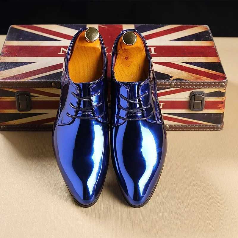 Fashion Trend Patent Leather Men Wedding Shoes Gold Blue Red White Oxfords Designer Pointed Toe Dress Shoes Big Size 37-48 Y250715