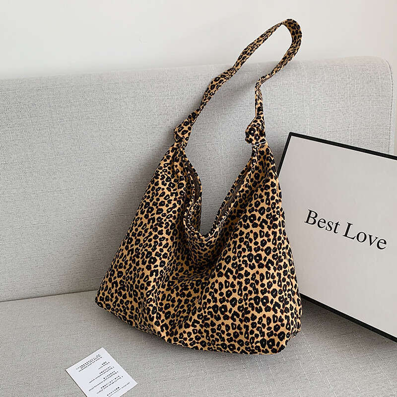 Trendy Small Leopard Print Shoulder Shopping Fashion Canvas Women's Handbag Stylish Large Capacity Underarm Bag