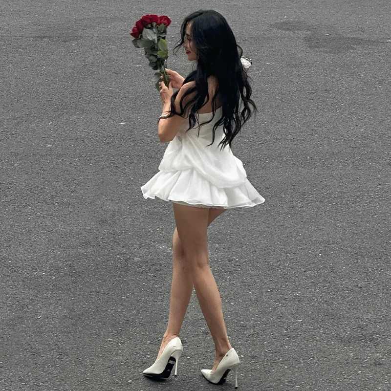 Candyhot Solid Ruffle Chic Single Shoulder Backless Elegant Bodycon Mini Dress Spring Summer Prom Party Evening Women Dresses R250716