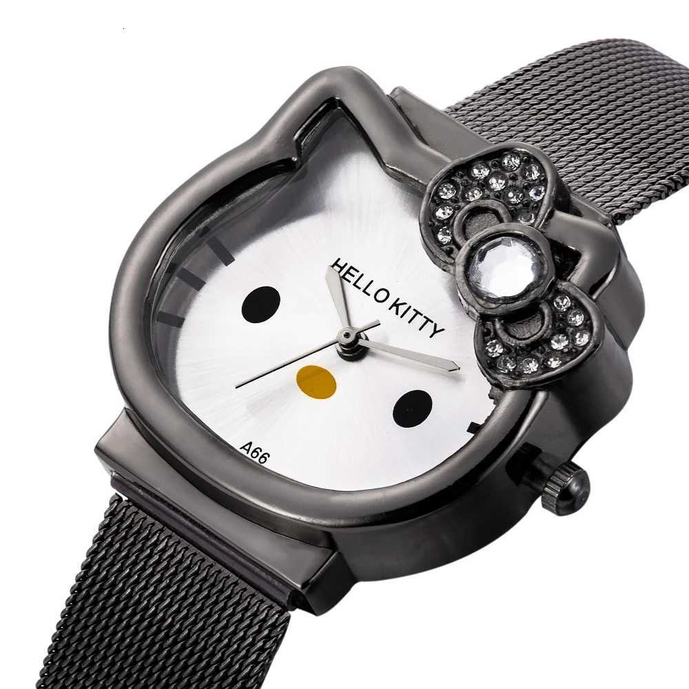 Sanrio Pink Diamond Cute Cat Bow Ladies Metal Cartoon Magnetic Watch Birthday Gifts for Kids Girls w250716