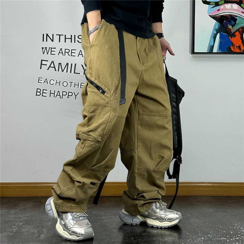 American Streetwear Multi-Pocket Cargo Pants Men High Quality Fashion Baggy Pants Plus Size Black Army Straight-Leg Trousers y250716