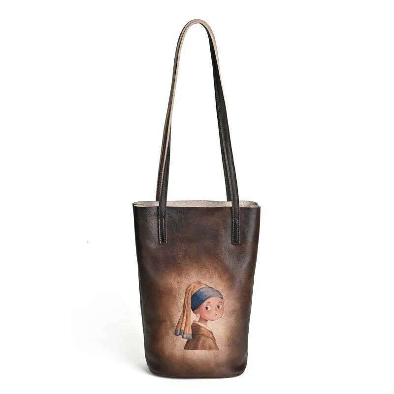 Johnature Retro Real Cowhide Hand-Printed Women Bag 2025 New Natural Genuine Leather Leisure Large Capacity Shoulder Bags