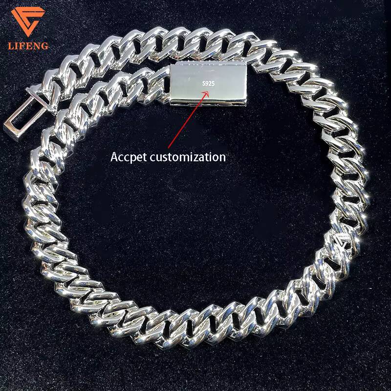 Lifeng Jewelry 15MM Honeycomb Set VVS1 Moissanite Necklace Solid Silver White Gold Plated Cuban Link Chain Bust Miami Chain