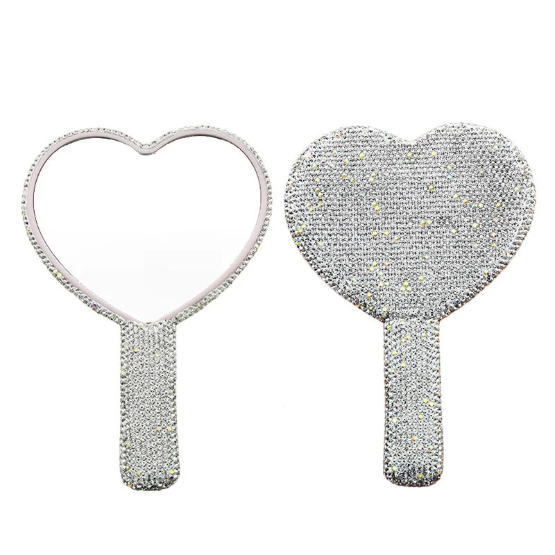 Diamond Handheld Makeup Mirror Female Handle Love Heart Mirrors Beauty Tools Rhinestone Heart-shaped Cosmetic Mirror w156 250715