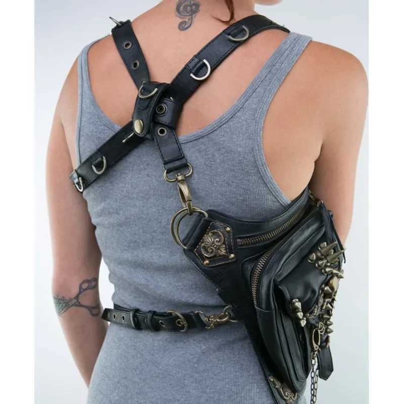 Womens Fanny Pack Steam Punk Waist Leg Hip Belt Messenger Shoulder Bag Mobile Phone Waist Bag Fanny Packs Pack for Women Gothic