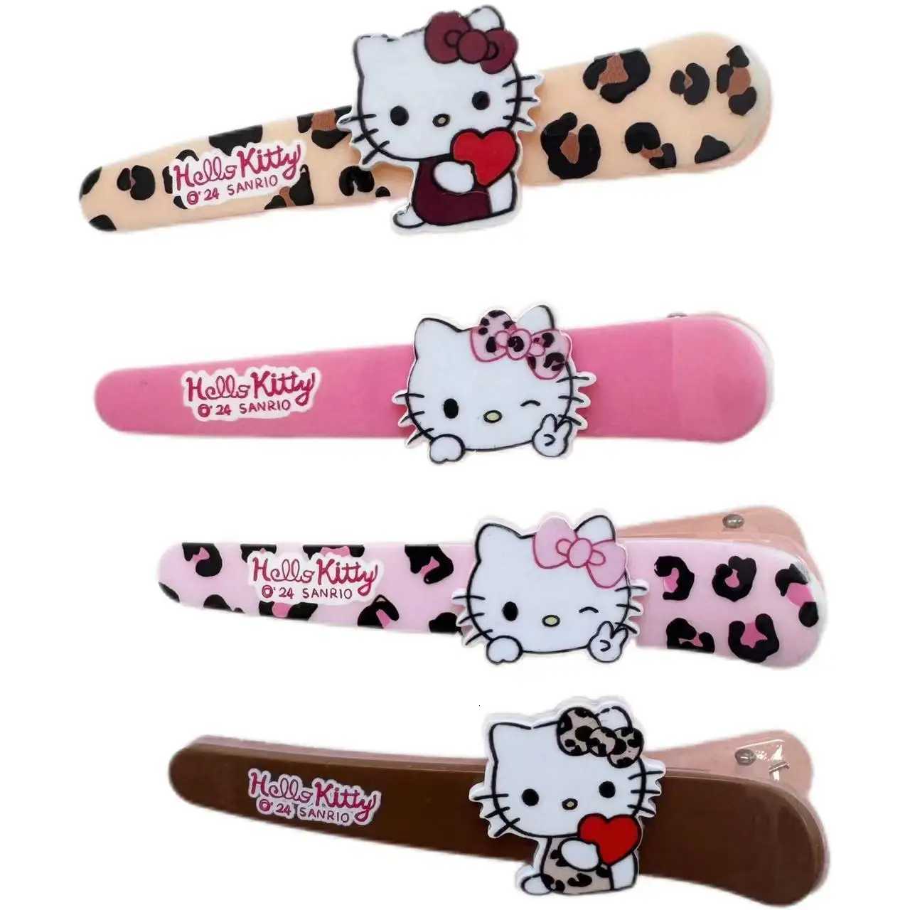 Sanrio 4pcs Sanrio Cartoon HelloKitty Hair Clips with Leopard Print Bangs and Versatile Side Clips for Hair Accessories w250716