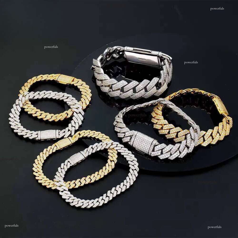 New Arrivals Sterling Sier Jewelry 8/10/12/14/18/20mm Sharp Angled Style Iced Out Moissanite Cuban Link Chain Bracelets