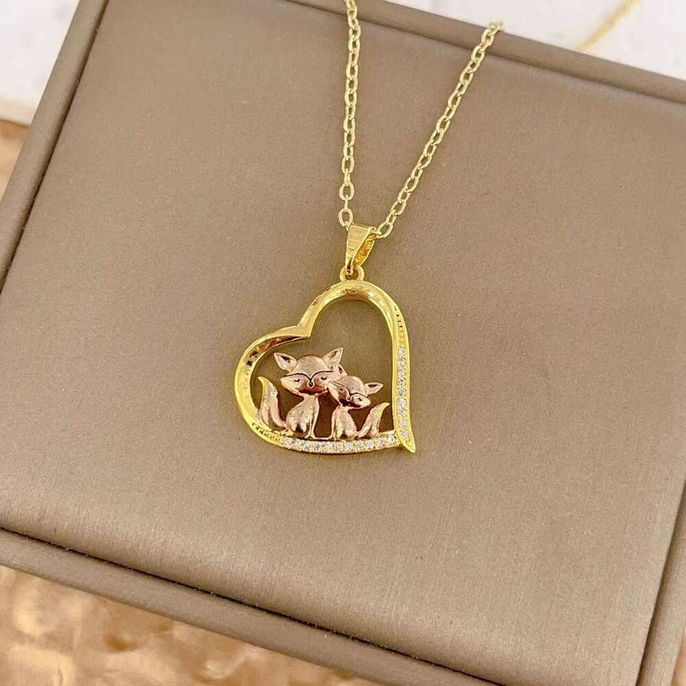 New Heart-Shaped Fox Love Mother's Day Parent-Child Necklace Fashion Cute Collarbone Chain Jewelry 449