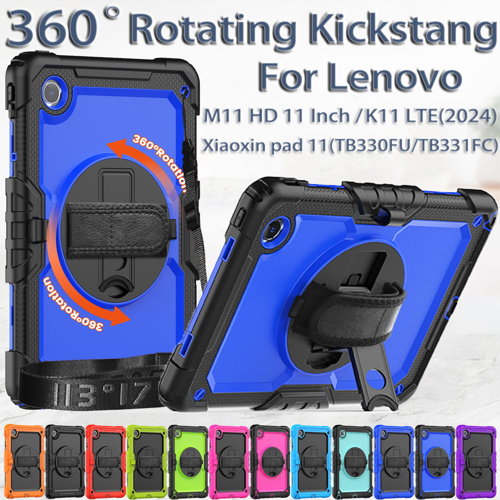 For Lenovo Tab M11 HD 11"(2024) Xiaoxin Pad 11 K11 LTE Tablet Case 360 Rotating Kickstand Heavy Duty Rugged Shockproof Kid Safe Cases with Should