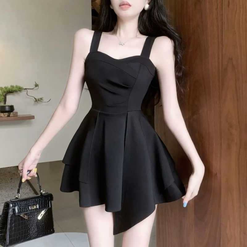 Women Sexy Backless Ruched Irregular Elegant Party Dresses Summer Strap Sleeveless High Waist Slim Sweet Club Mini Dress Vestido R250716