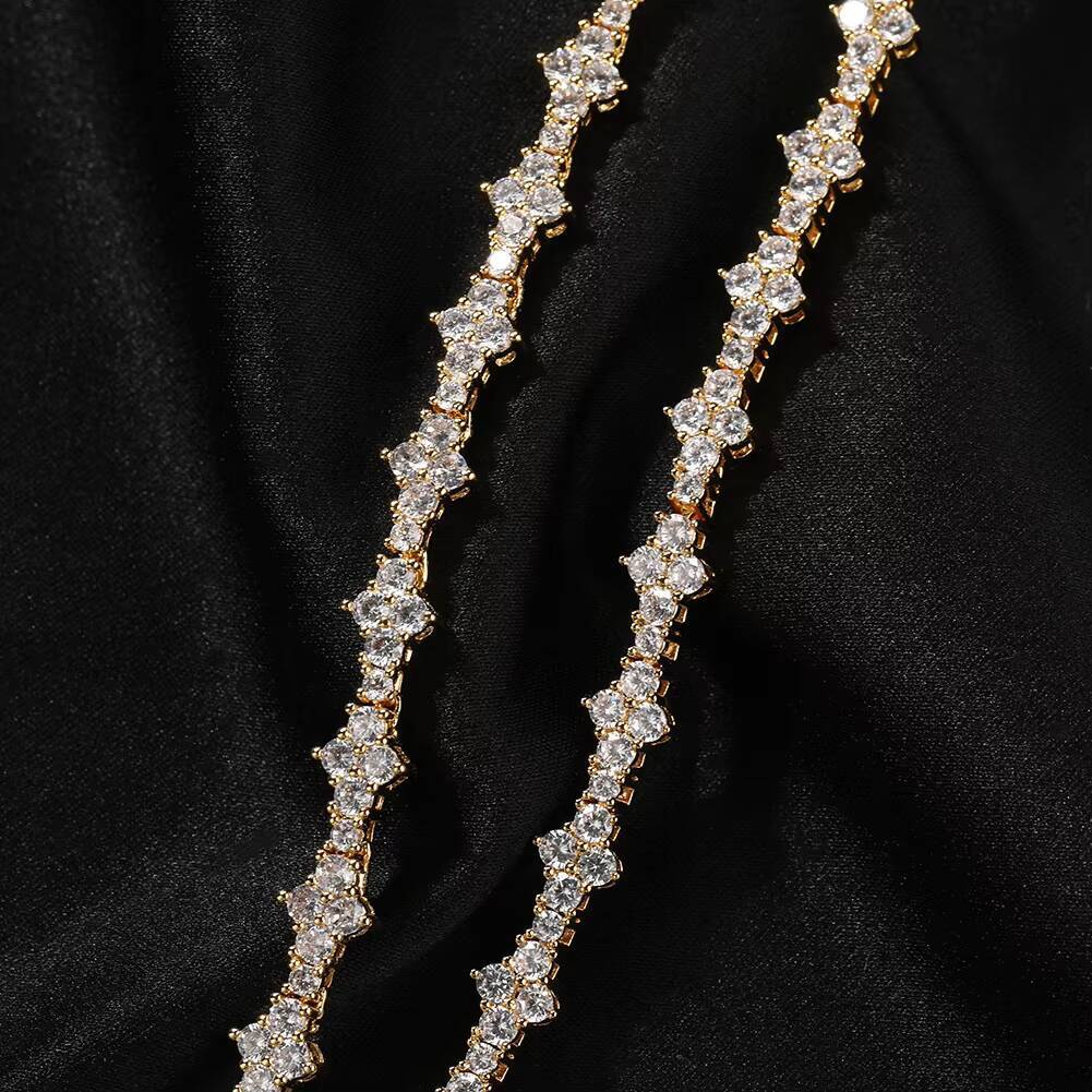 moissanite chain Gold Plated Diamond Women Tennis Chain Hip Hop Brass Metal Iced Out Cross Tennis Link Chains for Men