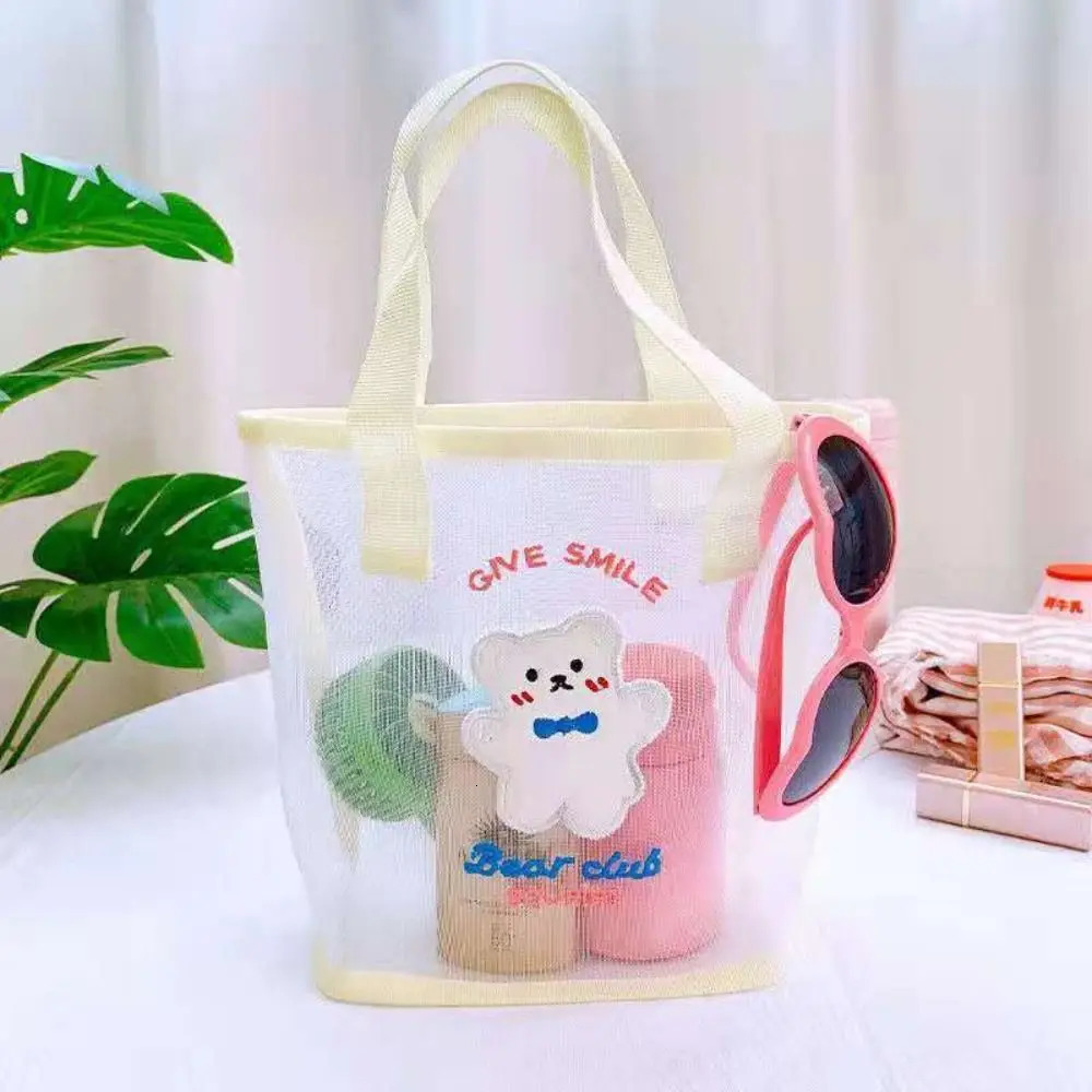 INS Cute Bear Cosmetic Bag Women Fashion Handbag Transparent Mesh Makeup Case Summer Convenient Swimming Outdoor Beach Bag 250714