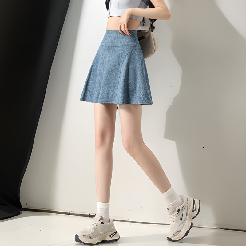 2025 Fake Two-Piece Sports Short Skirt for Women, Summer Thin Denim Breathable Anti-Exposure Fitness Badminton Yoga Half Pants