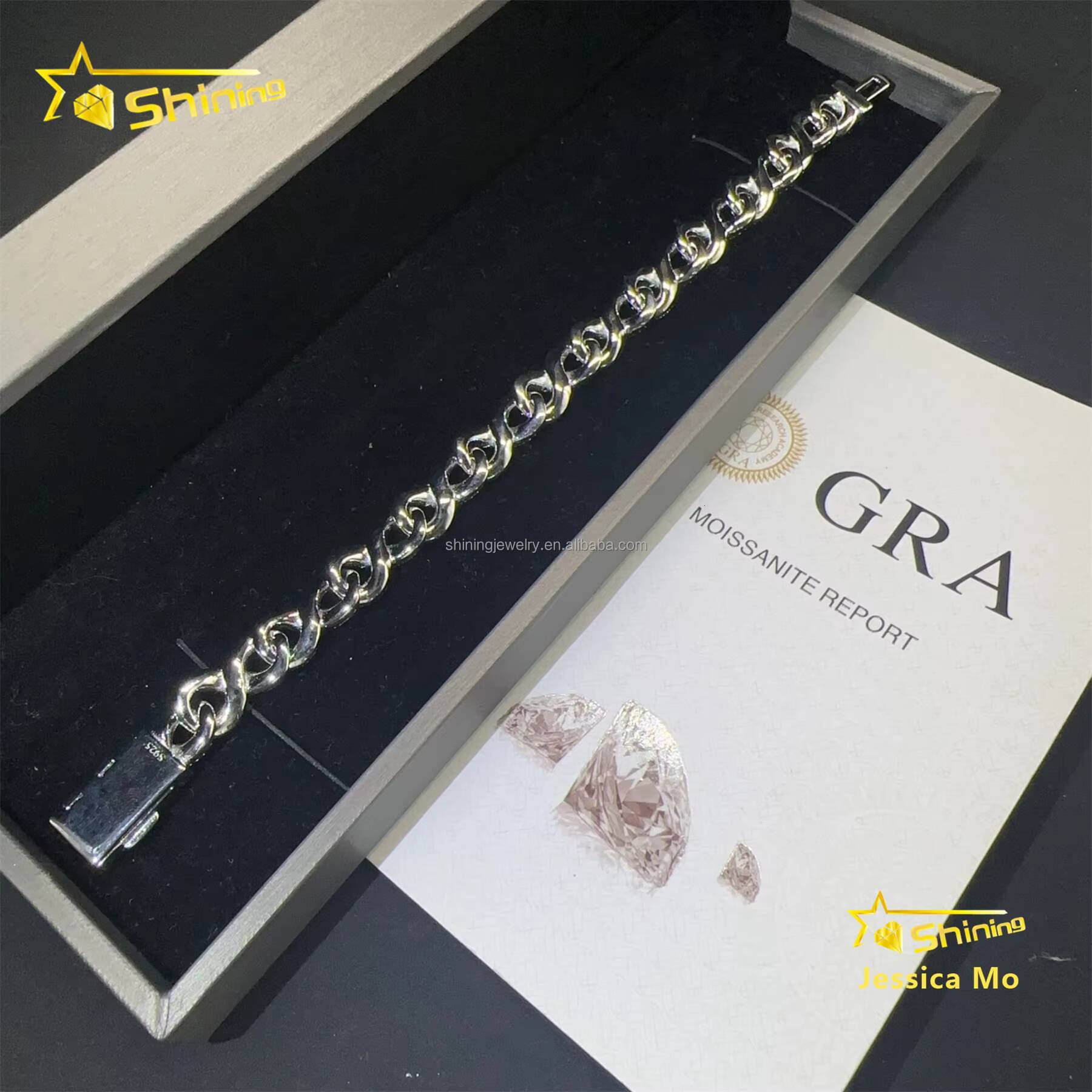 New Design Hip Hop Fashion Jewelry 10mm VVS1 Moissanite Iced Out GRA Certificate S925 Silver Infinity S925 Cuban Bracelet Man