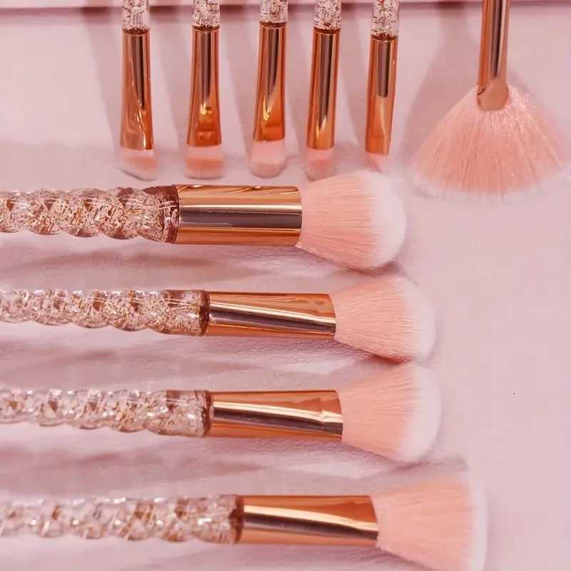 10pcs Elegant Crystal Rose Gold Makeup Brush Set - Soft Nylon Bristles for All Skin Types Durable ABS Handles XJ2500716