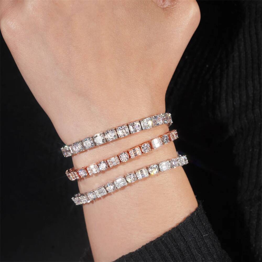 New Arrivals Hot Selling Iced Out Hip Hop 925 Silver VVS1 Moissanite Tennis Chain Bracelet GRA Certificated