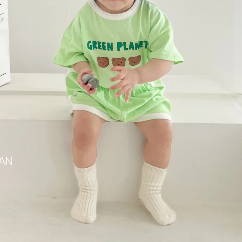 Baby Summer Tracksuits Cute Bear Print Cotton TshirtShorts Child Casual Sports Clothes Sets Babies Fashion Set 250716