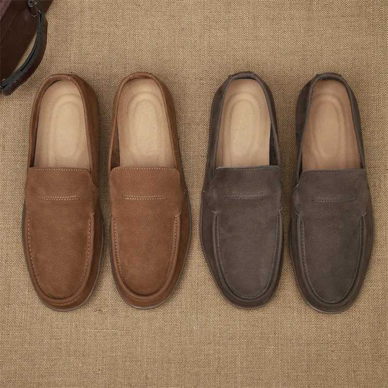 Brown British Style Men Casual Shoes Genuine Leather Slip On Men Shoes High Quality Loafers Men Shoes Mens Shoes W250716