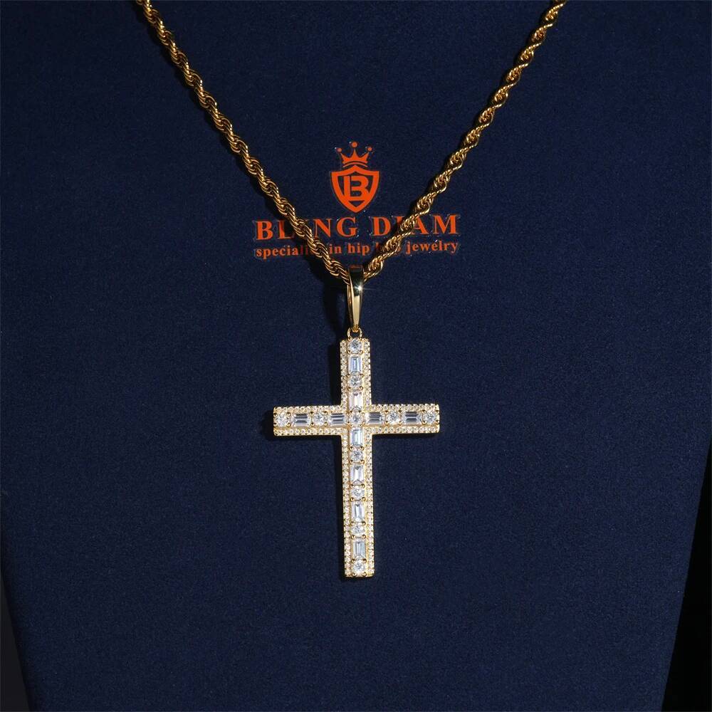 Moissanite Cross Pendant 925 Silver Hip Hop Jewelry GRA certification Suitable for 6.5mm Tennis Chain
