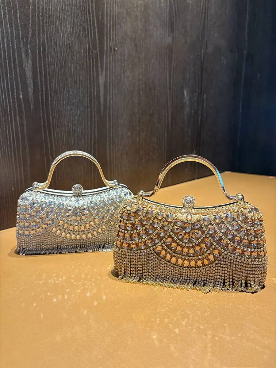 Dia Evening Clutch Bag Golden Tassel Handbag Boutique Novelty Metallic Rhinestone Purses And Handbags Bridal Wedding Party