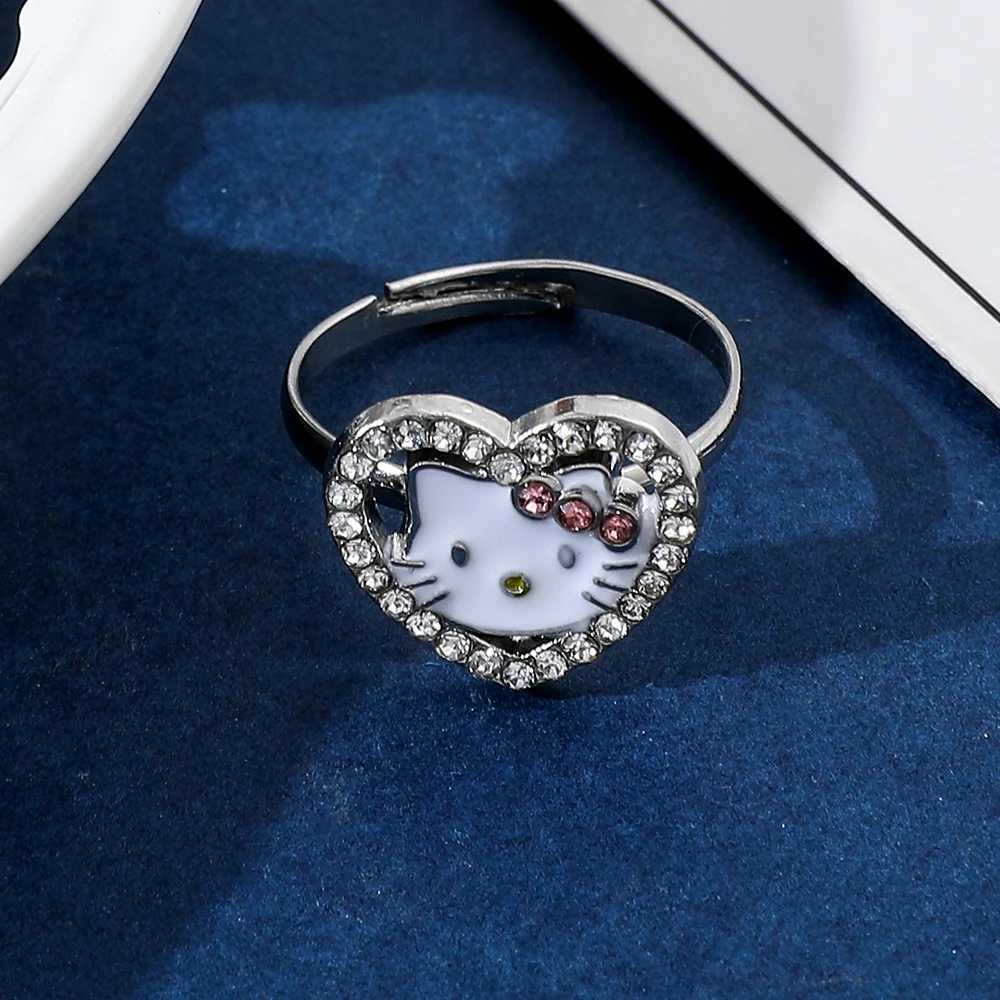 Sanrio Anime Hello Kitty Ring Kawaii Kitty Cinnamoroll Pendant Ring Cute Anime Cartoon Figure KT Cat for Birthday Party Gifts w250716