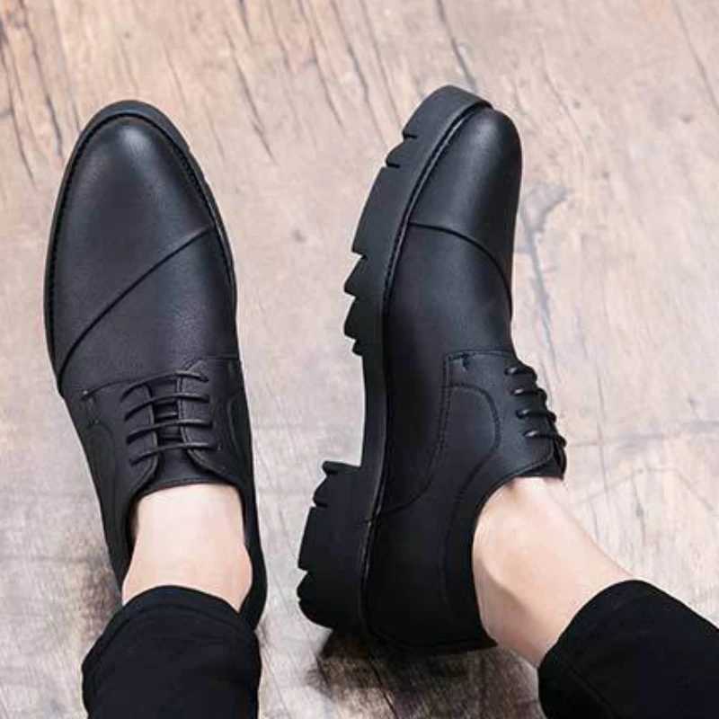 Loafers Pointed Toe Thick Sole Soft Platform Male Casual Shoe Office Moccasin Mens Leather Shoes in Promotion Free Shipping New W250716