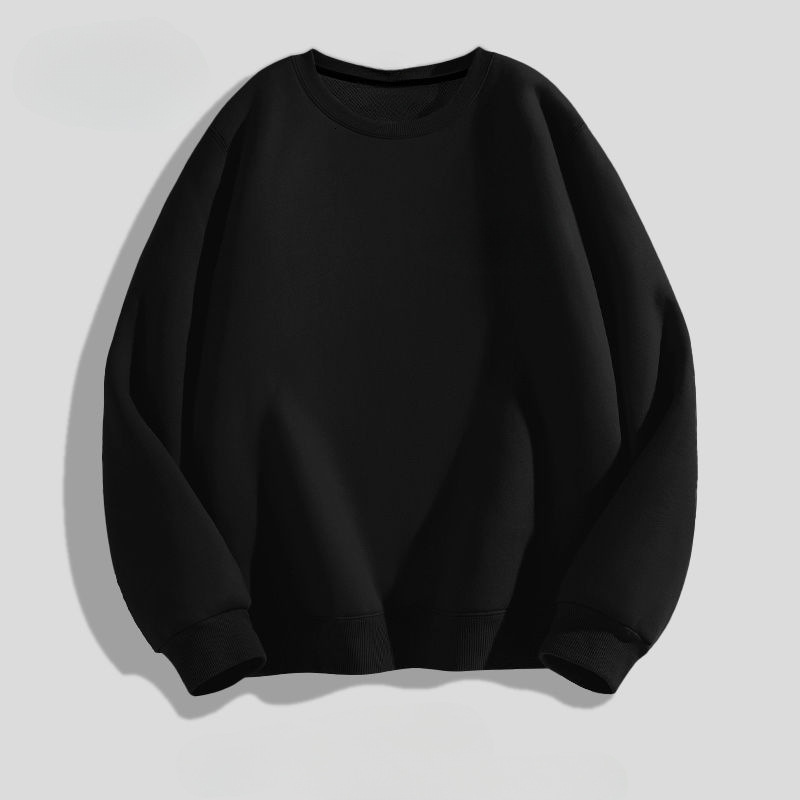 Classic Black Versatile Crew Neck Sweatshirt Men Women, Spring Autumn Thin Long Sleeve Hoodie for Teenagers and Couples