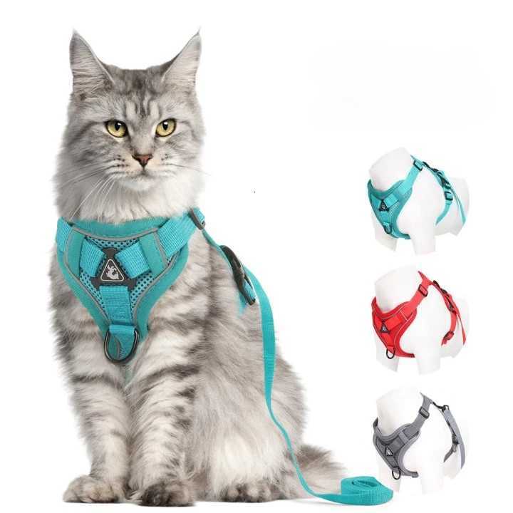 Fashion Reflective Cat Harness and Leash Sets Breathable Mesh Pet Harnesses for Small Dogs Cats Kitten Accessories Cat Collar LL250716
