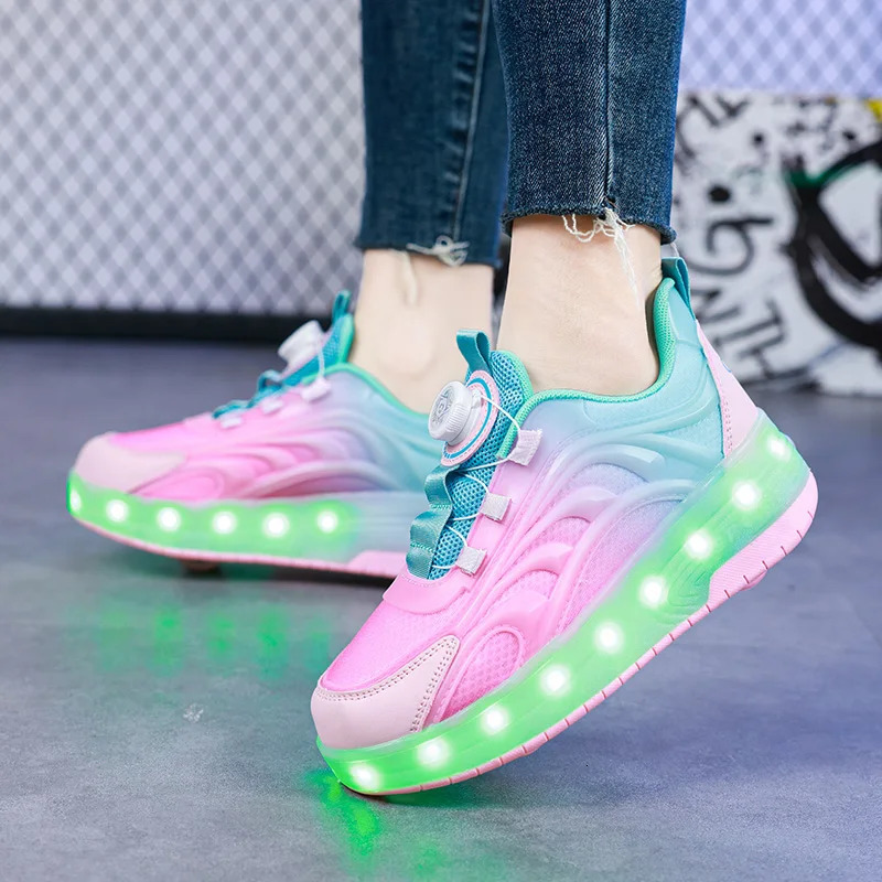 Two Wheels Childrens Led Light Roller Skate Shoes For Kids Boys Girls Glowing Sports Luminous Sneakers Skateboard USB Charging 250716