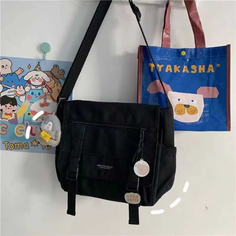 Japanese Harajuku Canvas Messenger Bags Korean INS Streetwear Crossbody Bag Unisex Student Casual Shoulder Bags