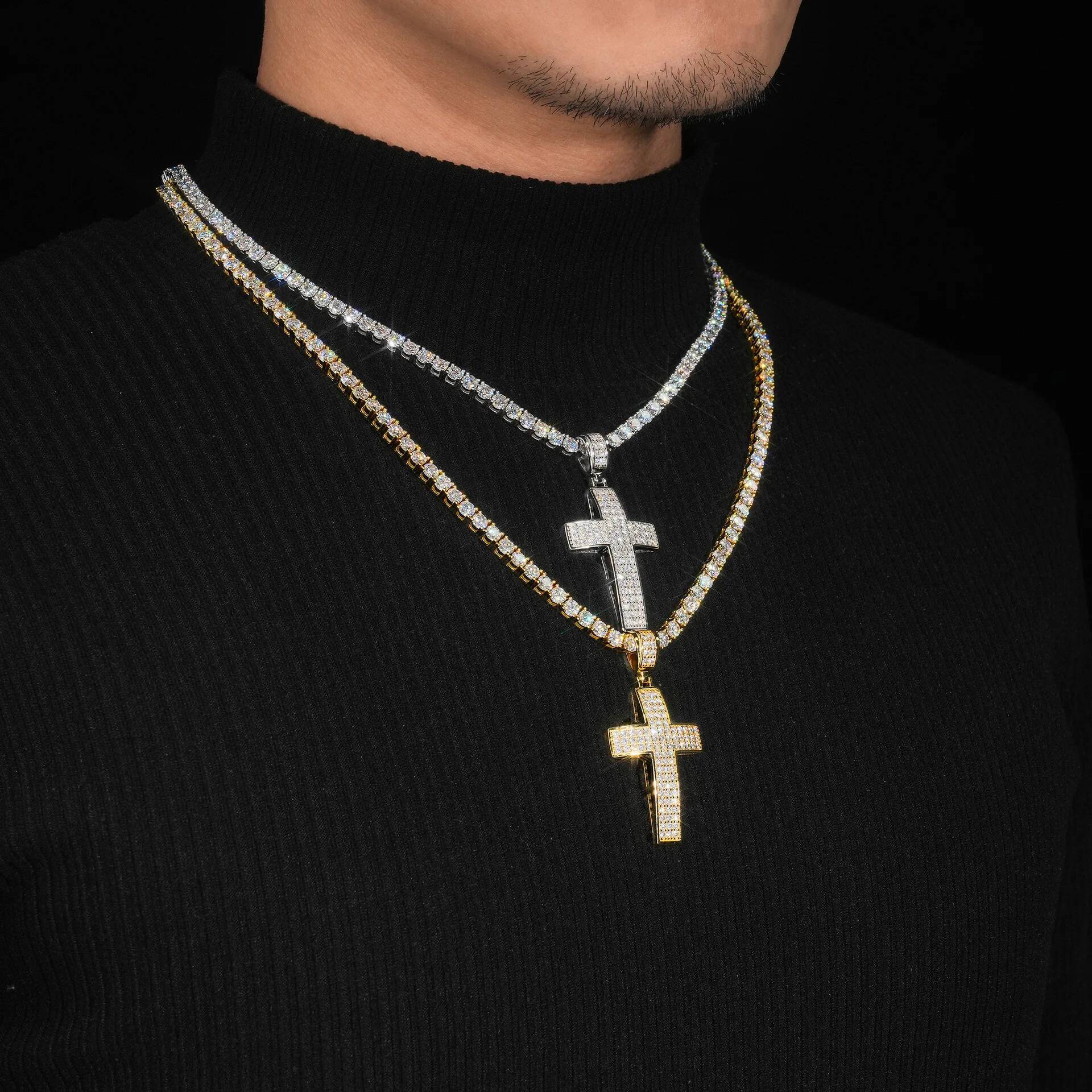 Hip Hop Jewelry 925 Sterling Silver Cross Moissanite Pendants GRA certification Suitable for 3mm Tennis Cha