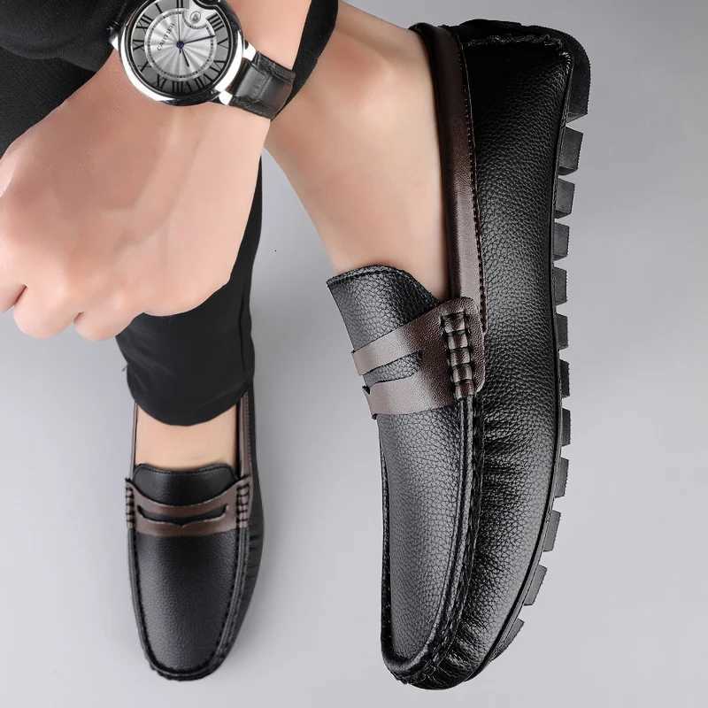 Brand Men Handmade Leather Non-slip Casual Driving Flats Slip-on Shoes Comfy Moccasins Gentleman Business Office Loafers Shoes W250716