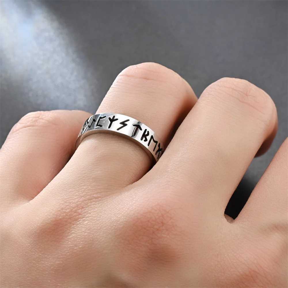 2025 New Stainless Steel Hollow Out Ring for Men Women Fashion Hollow Rune Design Finger Anillo Antiestres Anxiety Rings S250716