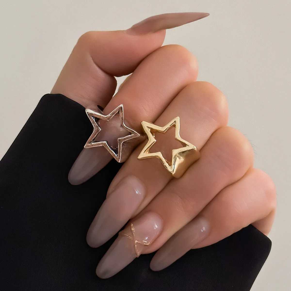 New Punk Hollow Out Thick Geometric Star Open Ring for Women Men Minimalist Silver Color Ring Party Hip Hop Jewelry S250716