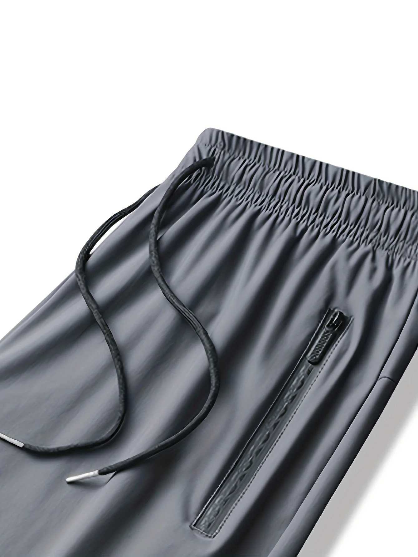 Mens Waist Drawstring Quick-drying High Elasticity Solid Color Sports Training Outdoor Long Pants With Zipper Pockets y250716