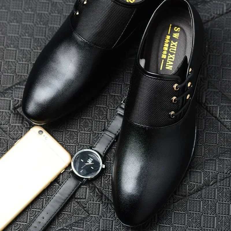Men Formal Leather Shoes Lace Up Oxford Casual Business Black Leather Shoes Men for Wedding Party and Office Work W250716