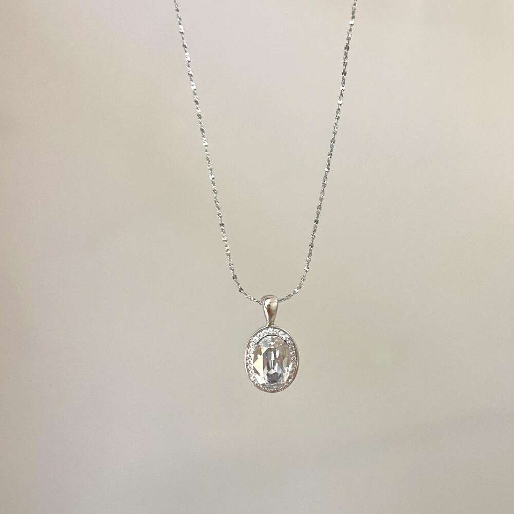 S Pure Sier French Style Brilliant Violet Ice Flower Zircon Necklace Pigeon Egg Oval Pendant Full Dia Collarbone Chain Multiple Styles