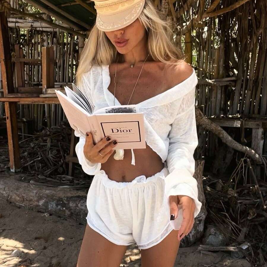 Lace-Up Cardigan Shorts Pajama Set Summer New Knitted Pajamas Comfortable Loungewear For Women B5