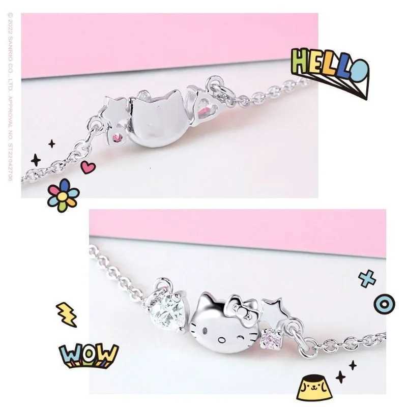Sanrio Kawaii Anime Figures Hello Kitty Silver Bracelet Cute Charm Bracelets Bangles Pendant Girly Heart Hand Accessories Giftw250716