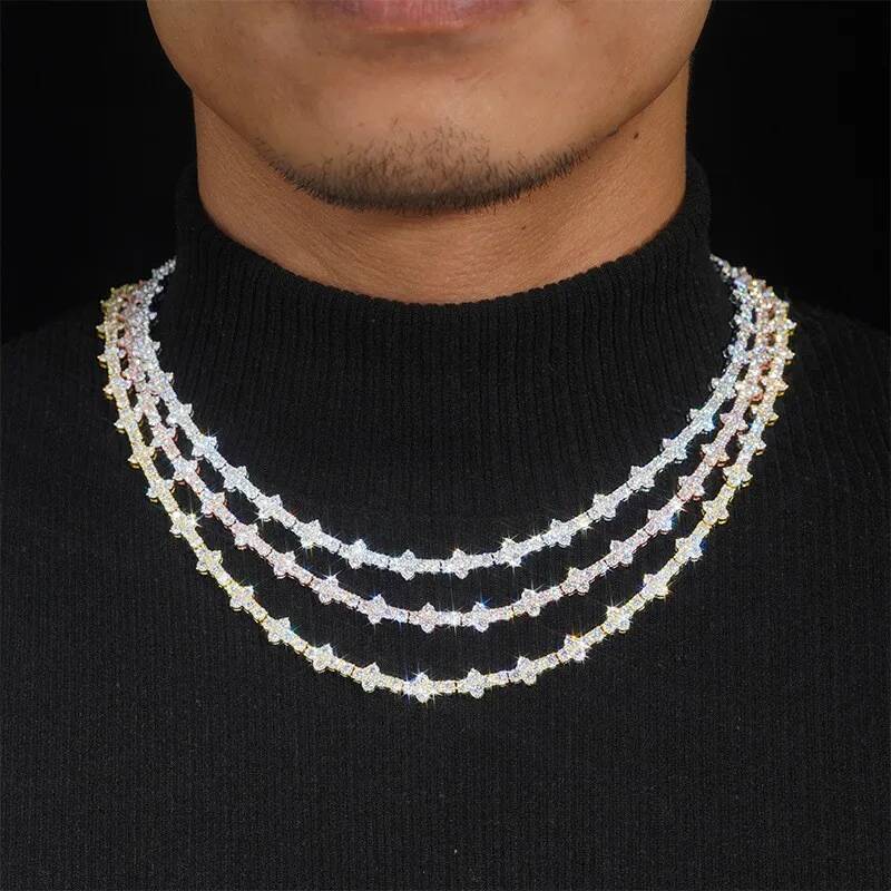 925 Silver 3mm D Color Moissanite Tennis Chain Hip Hop Men Women Bracelet Necklace With Certificate
